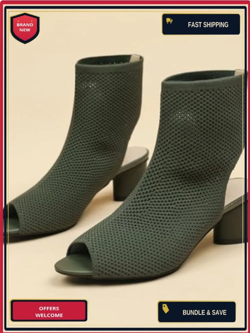 Women's Knit Peep Toe Slingback Chunky Heel Ankle Boots